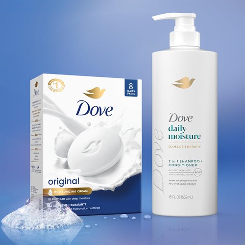 Dove Shampoo & Conditioner 2-in-1 + Beauty Bar Soap 8-Pack – Deep Hydration for Revitalizing Dry Hair and Skin (9-Piece Set)