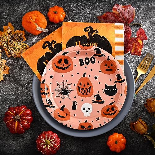 30 Pack Halloween Paper Plates for Parties 9x9 Inch Durable & Festive