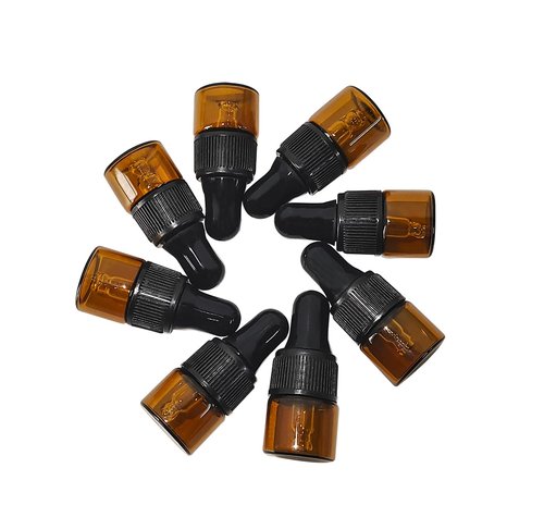 AGENIZ 50pcs Amber Glass Mini Essential Oil Dropper Bottles with Glass Eye Dropper for Travel Sample Vials
