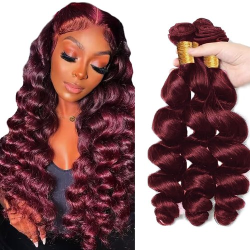 Loose Deep Wave Bundles #99J Burgundy Bundles Human Hair 16 16 16 Inch Wine Red Loose Wave Bundle Human Hair Extensions Double Weft Unprocessed Brazilian Virgin Hair 3 Bundle 50 Grams Per Bundle