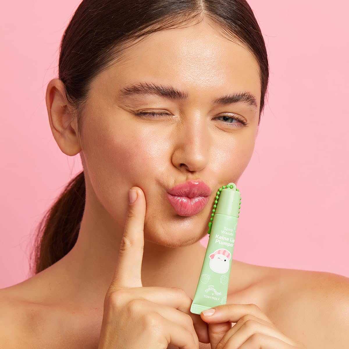 TONYMOLY Keina Keychain Lip Gloss - Spicy Wasabi Sheer, Plumping & Hydrating, Non-Sticky | 11ml Limited Edition
