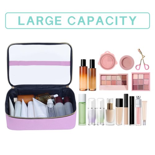 LANDFOBO Clear Travel Makeup Bag Small Portable Cosmetic Toiletry Case with Zipper Organize Travel Samples, Cosmetics, Skincare Products, etc,(Pink)