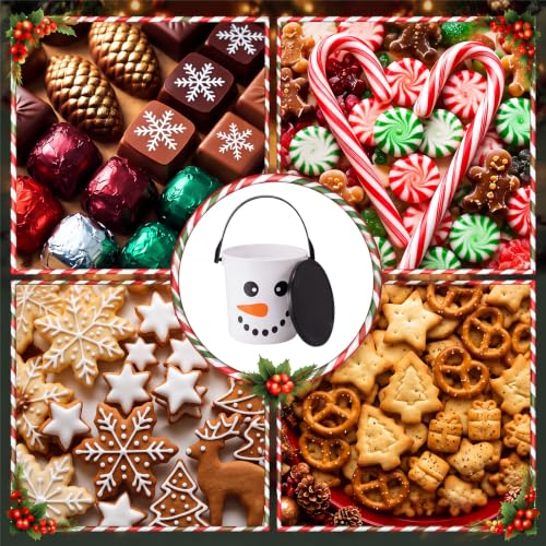 12 Pack Christmas Snowman Candy Buckets with Handles - Holiday Treat Pails