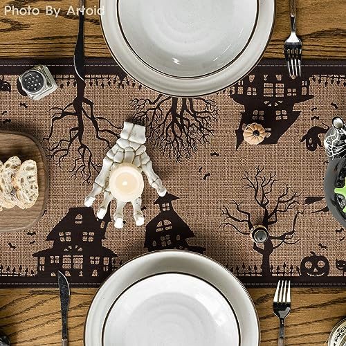 Halloween Table Runner 13x90 Inch Black Brown Spun Polyester Decor