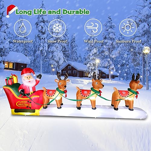 12 FT Christmas Inflatable Santa with Reindeer Yard Decor LED Lights Outdoor