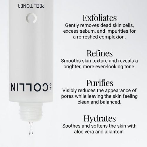 G.M. COLLIN Peel Toner Exfoliant | Daily Leave-On Liquid with AHA BHA PHA | Salicylic Acid Toner for Pores & Smooth Skin | Aloe Vera Soothes & Hydrates