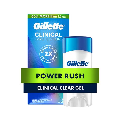 Gillette Clinical Antiperspirant and Deodorant for Men, 72hr Sweat & Odor Protection, Long Lasting Freshness, Anti-White Mark Technology, Clear Gel, Power Rush Scent, 2.6 oz