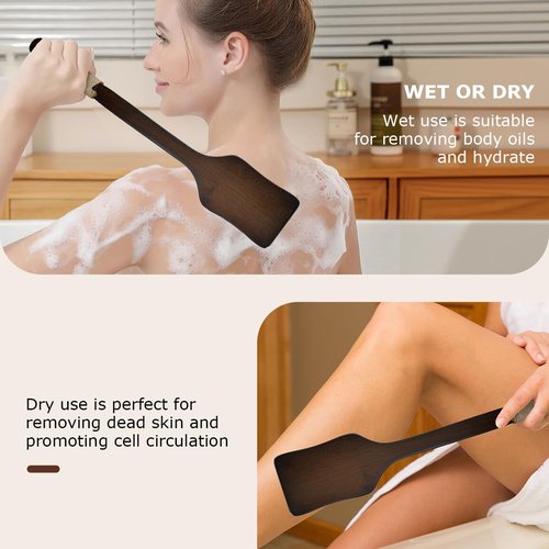 Shower Back Scrubber with Curved Long Handle Medium-Hard Natural Boar Bristles Back Scrubber for Shower for Men and Women Body Brush Exfoliator Set with Foot File(2 Pack)