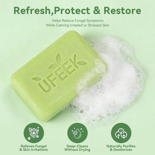 UFEEK Tea Tree Oil Antifungal Soap – Cleansing & Soothing Care for Face & Body, Relieve Itchy Skin, Suitable for Ringworm, Jock Itch & Athlete’s Foot, 7.1 oz