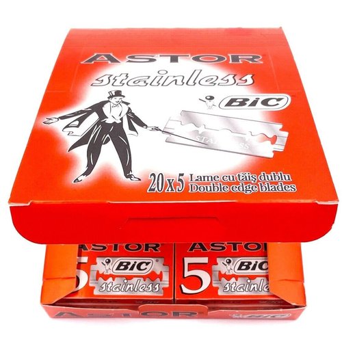 100 BIC ASTOR Platinum Stainless Steel Double Edge Safety Razor Blades with Chromium Polymer Coated Edges for a Close Shave