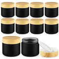 10 Pcs 60g/2oz Frosted Cream Jars Travel Size Glass Cosmetic Containers Empty Glass Jars with Wood Grain Lids for Makeup Lotion Face Cream - Black