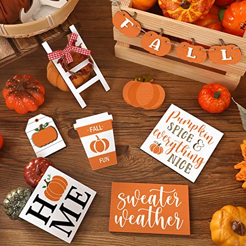 Autumn Style Two Tiered Tray Decor Set with 11 Wooden Signs - Farmhouse Fall Home Decor