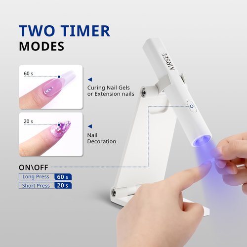 AIRSEE Mini Handheld UV Light for Gel Nails with Stand,Portable Rechargeable Nail Lamps,2 Timers for Fast Extension,Rhinestone Glue Decoration,Gel Nail Strips at Home,Travel(White)