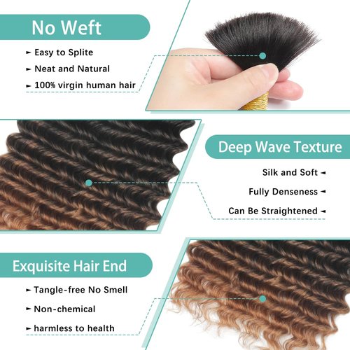 Ombre Human Braiding Hair for Boho Braids Virgin 12A Boho Hair for Braiding Deep Wave 14 Inch 150g Human Hair Braiding Hair Extensions
