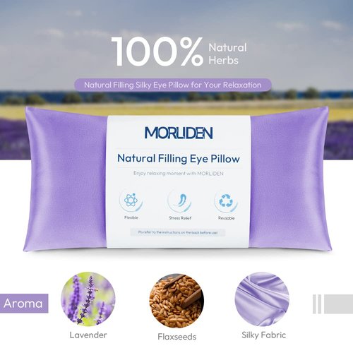 Lavender Eye Pillows for Relaxation, Yoga Eye Pillow for Meditation, Microwavable Weighted Eye Pillow for Yoga, Moist Heat & Cold Eye Compress with Aromatherapy (Light Purple) - 2 Pack