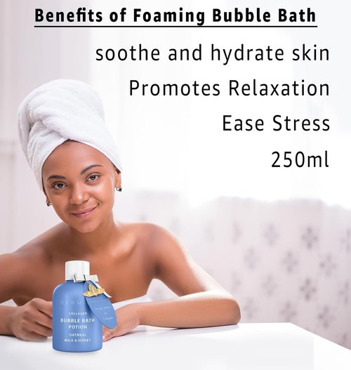 Skiennix Collagen Luxury Bubble Bath - Long-Lasting Foam with Oatmeal, Milk & Honey | Moisturizing Spa Gift for Relaxation