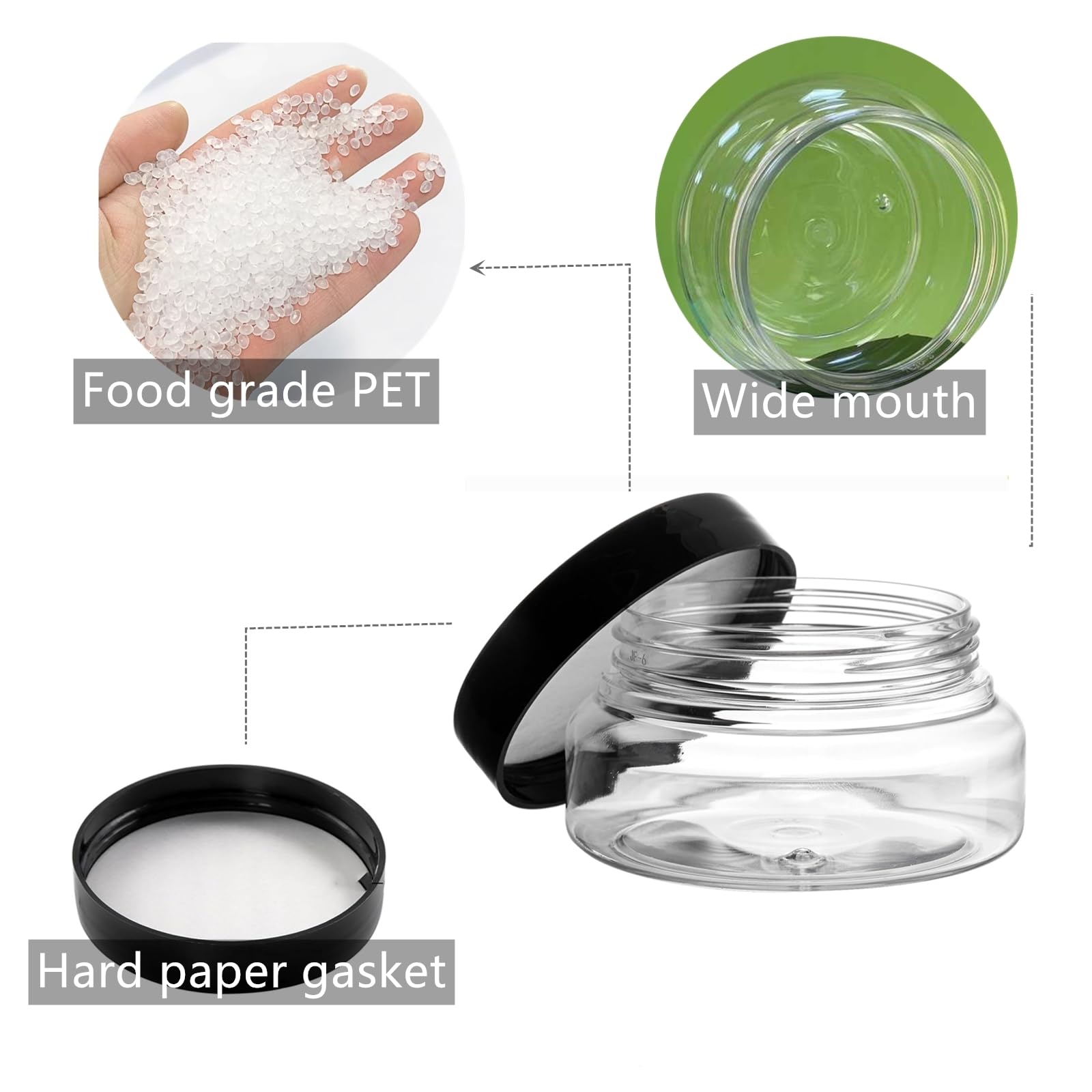 Zentriqlla 24 Pack 5 Oz Plastic Jars with Black Lids, BPA Free Clear Body Scrub Containers, Empty Round Samples Jars for Sugar Scrub, Lotion, Body Butter, Cream