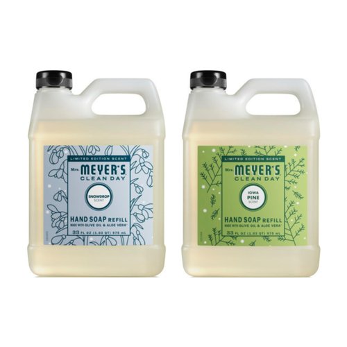Mrs. MEYER'S CLEAN DAY Hand Soap Refills 33 FL OZ, (Iowa Pine + Snowdrop) (Variety Pack)