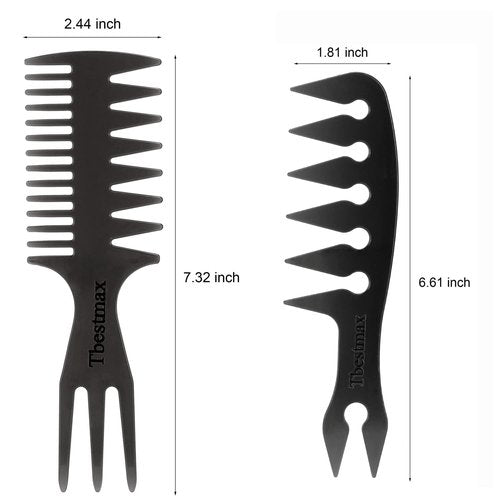 Skiennix Hair Comb Styling Set - Double-Sided Brushes & Afro Pick for African American Hair | 2-Piece Black Set
