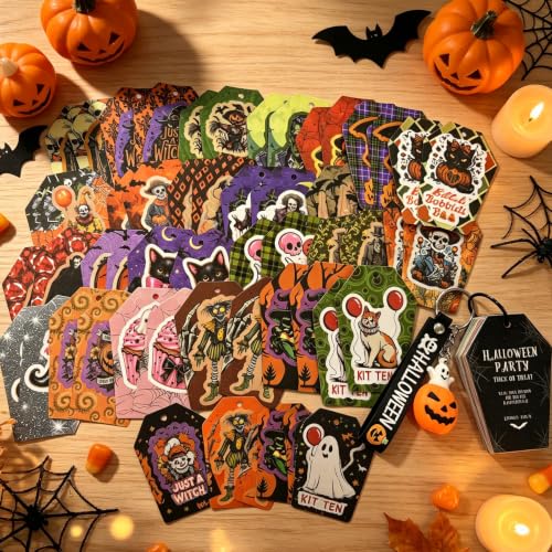 Halloween Keychain Stickers Pack Set with Pumpkin & Ghost Elements - Black Variation