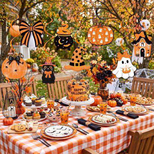 Halloween Hanging Swirl Decorations - Orange & Black Party Decor Set