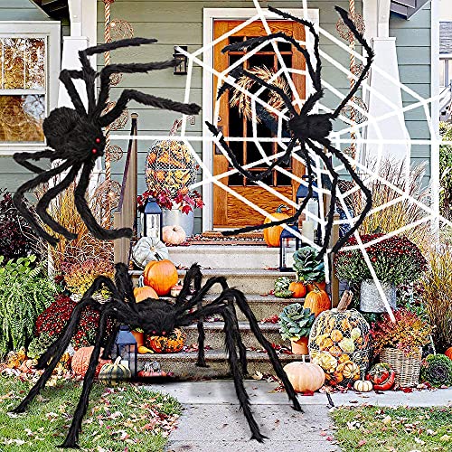 Halloween Spider Decorations Set with Cobwebs and Fake Spiders for Indoor Outdoor Yard Party