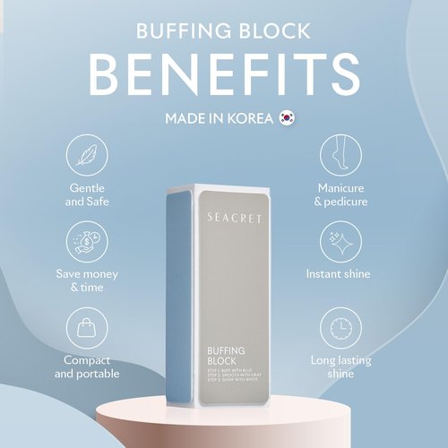 SEACRET Minerals Professional Nail Buffing Block, 3 Ways Buffing Block The Secret for Shiny Nails, Manicure & Pedicure, Pack of 2