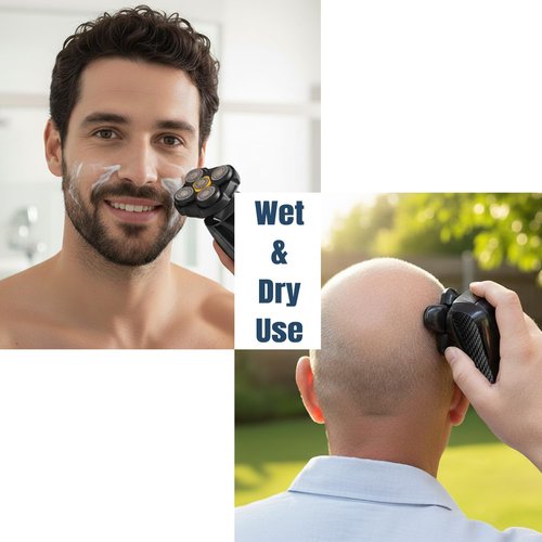 Replacement Heads Compatible with Microtouch Titanium Head Shaver - 5D Stainless Steel Blades for Wet Dry Bald Shaving, Waterproof, Includes 2 Cleaning Brushes (2 Pack)