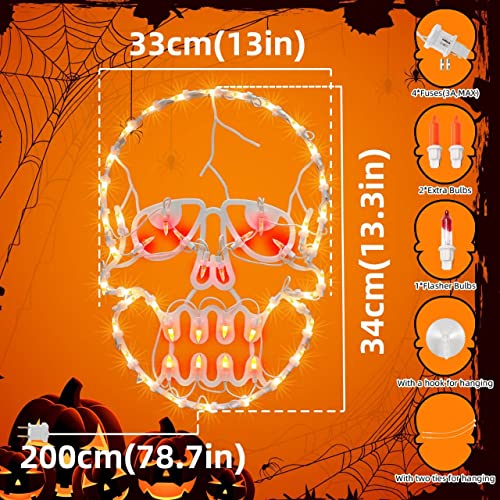 Lighted Skull Halloween Window Silhouette Decoration - 13.3 Inch, 1-Pack