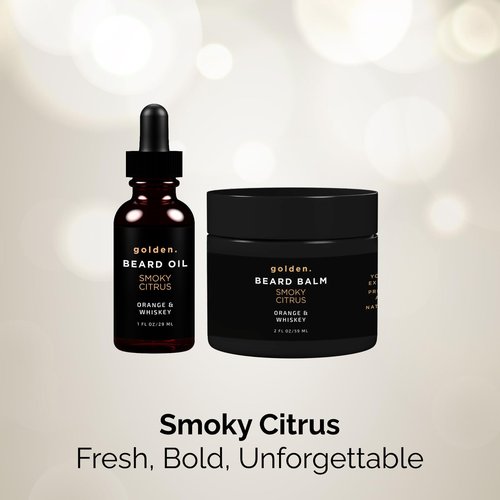 Golden Grooming Beard Bundle for Black Men | Natural Beard Growth Kit with Shea Butter (Regular, Smoky Citrus)