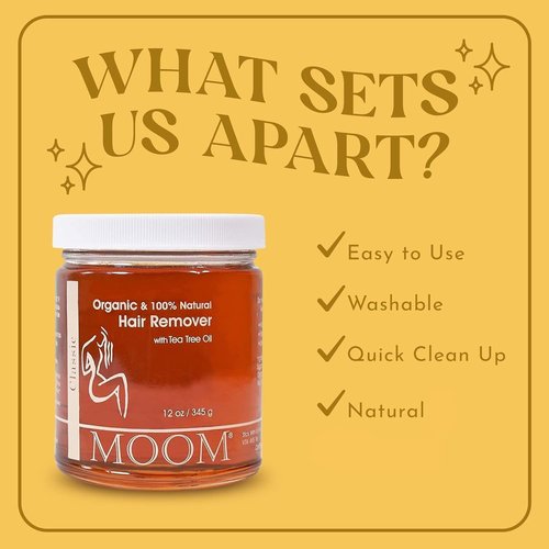 MOOM USDA Organic Sugar Wax Hair Removal for Women & Men – 12 oz Wax (2 Pack), Sugaring Hair Wax with Tea Tree Oil - Body, Leg & Facial wax - Soft Wax for Sensitive Skin (Strips & Sticks Not Included)