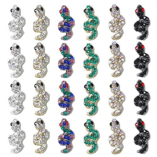 Nail Snake Charms - 6 Colours Gems Snake Nail Charms - 3D Diamonds Serpent Nail Charms Accessories, Punk Nail Snake Charms for Nails Making DIY Supplies
