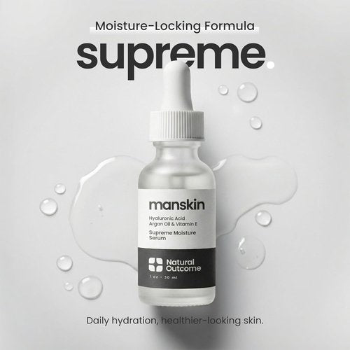 Natural Outcome Men's Supreme Moisture Serum - Anti-Aging Facial Treatment with Hyaluronic Acid & Argan Oil