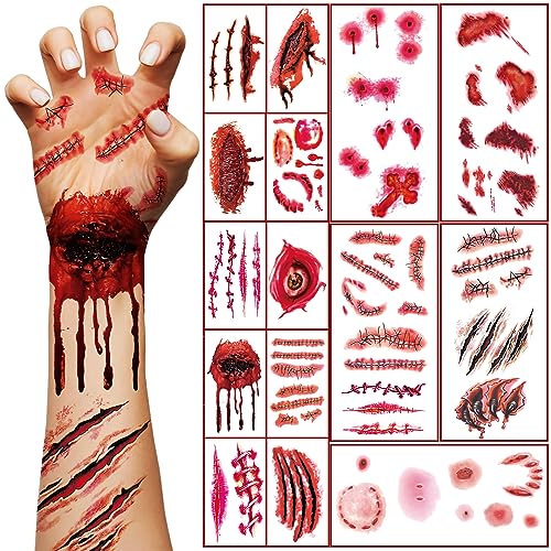 Halloween Fake Scar & Wound Tattoo Set - 30 Sheets Realistic Zombie Makeup