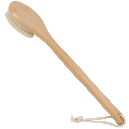 OWIIZI Back Scrubber Brush for Shower, Round Head Bristle Body Large Area Deep Cleanse Bath Brushes, Bamboo Long Handle Skin Exfoliator for Men Women Elders Wet or Dry Use