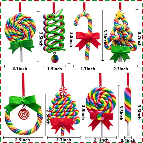 A-8pcs Christmas Lollipop Ornaments - Rainbow Candy Polymer Clay Decorations for Xmas Tree & Party