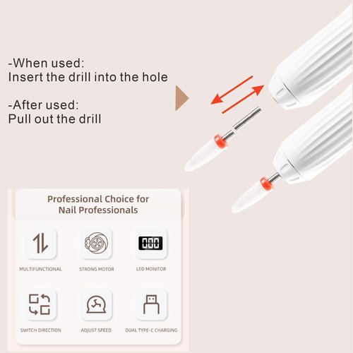 Suonee Electric Nail Drill File Professional - Cordless Nail Drill Filer Machine for Acrylic Nails Polishing, U V Lamp,Charging Base,5 Speed,Nail Grinder, Manicure Pedicure Kit for Salon Home