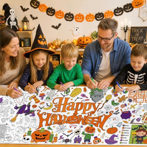 Halloween Coloring Poster Table Cover - 71 x 31.5 Inches - Actilize