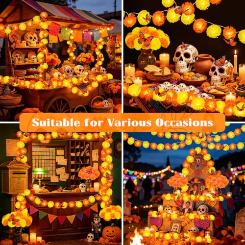 Day of The Dead Decorations with 12 Butterfly - Yellow-Orange Variation, 2 Pack