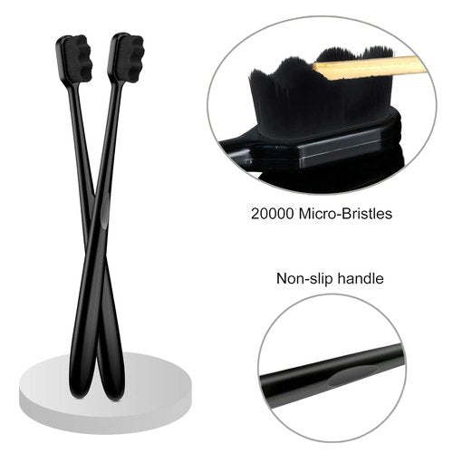 Patelai Micro Nano Toothbrush Set - 8 Pcs with 20,000 Extra Soft Charcoal Bristles for Sensitive Teeth | Black