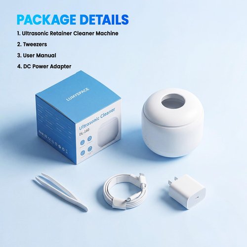 LUMYSPACE Ultrasonic Retainer Dental Cleaner Machine for Night Guards, Mouth Guards, Dentures, Jewelry, Aligner, Braces, Toothbrush with 2 Digital Timer Modes, 200ML, White