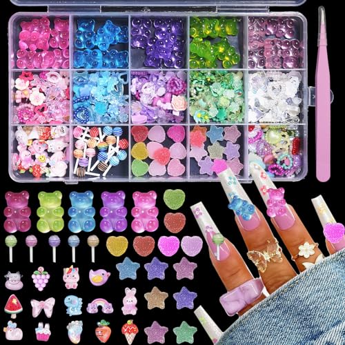 3D Bear Candy Nail Charms - Assorted Color Lollipop Butterfly Nail Art - Variation C1-bear