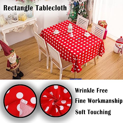 Christmas Polka Dot Tablecloth - Red & White Holiday 55x70 Inch Rectangular Table Cover
