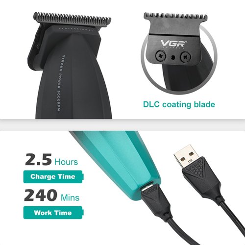 VGR Professional Hair Clipper and Trimmer Set for Men, Barber Clipper and Zero Gap T-Blade Trimmer Kit, Cordless USB Rechargeable Hair Cutting Kit with 9 Guide Combs, Ceramic Blade, LED Display