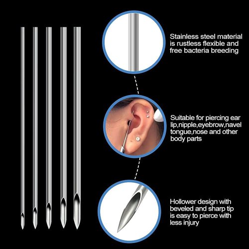 Rayyl Body Piercing Tool Kit - 42Pcs Piercing Kit with 12G 14G 16G 18G 20G Piercing Needles Piercing Clamps Forceps for Ear Nose Belly Button Tongue Eyebrow Body Piercing Tool Kit Piercing Supplies