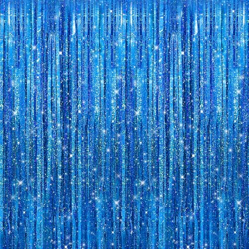 Crosize 2 Pack Laser Royal Blue Party Streamers Backdrop - 3.3 x 9.9 ft
