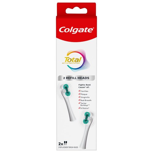Colgate Total Battery Replacement Toothbrush Heads Pack, Fits Any Total Battery Powered Electric Toothbrush, White, 2 Pack