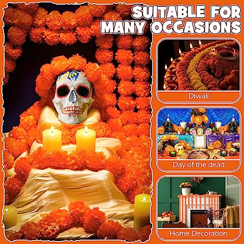 Orange Marigold Garland - 5 ft Day of The Dead Festival Decor for Halloween & Weddings