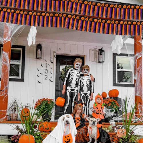 Halloween Banner Decorations with Pumpkin Foil Fringe Tinsel Streamers - 4 Pack