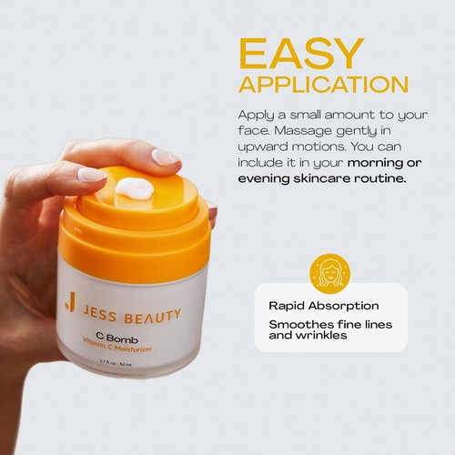 JESS BEAUTY | Vitamin C Face Moisturizer - Hydrating Cream for Even Skin Tone | 1.7 fl oz